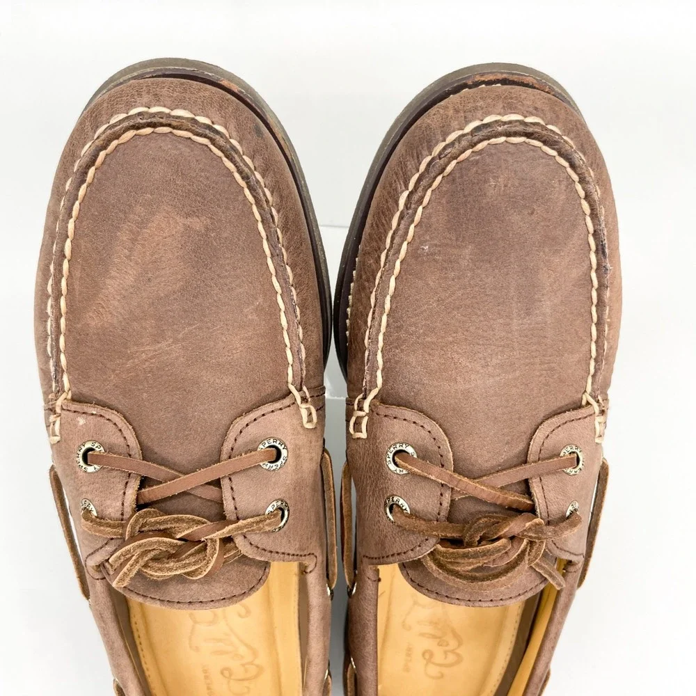 Sperry Mens 9.5 Gold Cup Authentic Original Brown Leather Boat Shoes Preppy